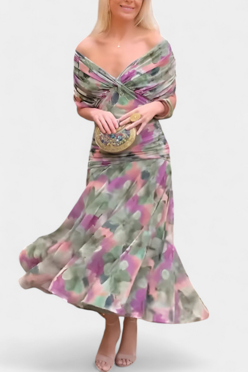 Noelle Off-Shoulder Ruched Midi Dress