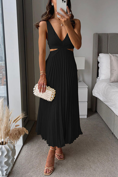 Verity Pleated Wrap-Neck Maxi Dress