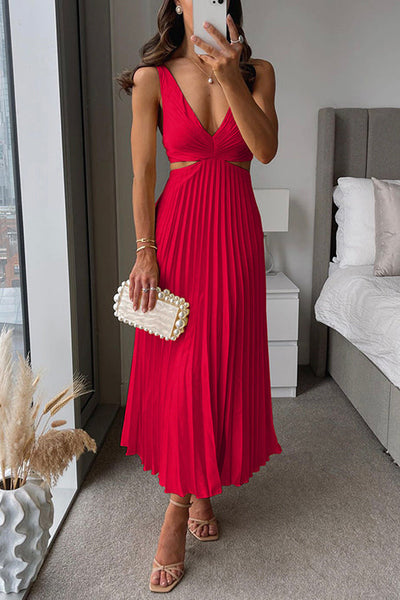 Evangeline | Pleated Wrap-Neck Maxi Dress
