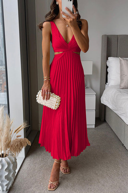 Verity Pleated Wrap-Neck Maxi Dress
