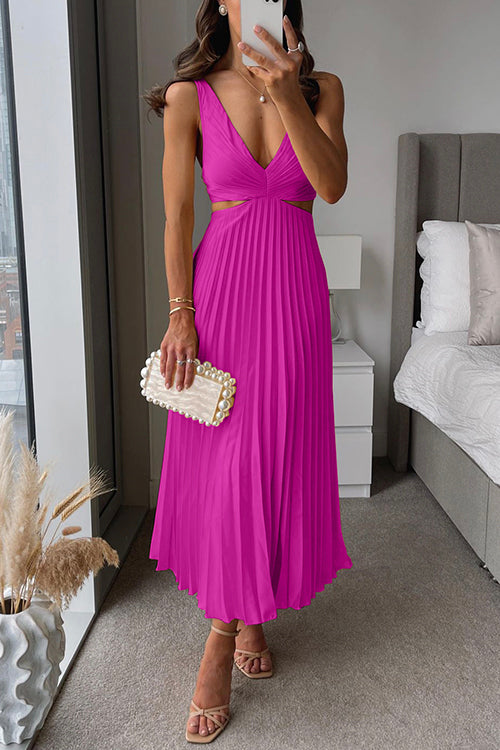 Verity Pleated Wrap-Neck Maxi Dress