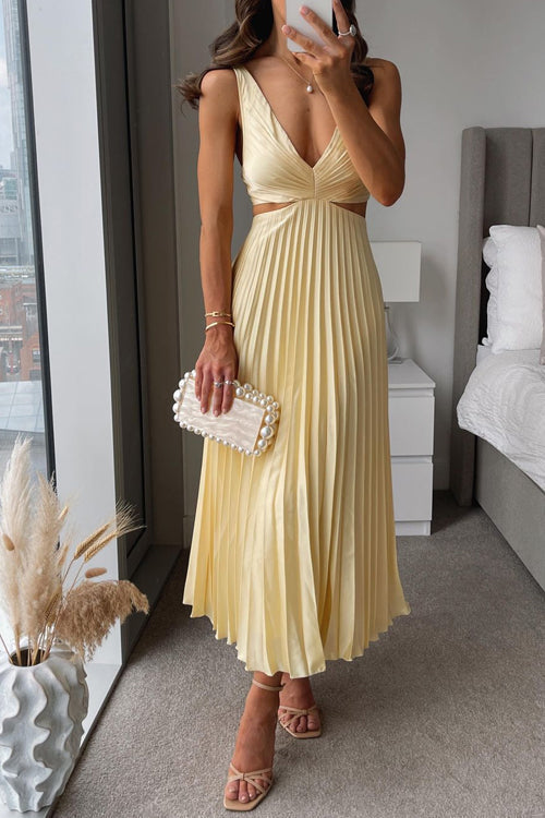Verity Pleated Wrap-Neck Maxi Dress