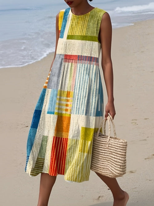 Cassia Geometric Patchwork Midi Dress