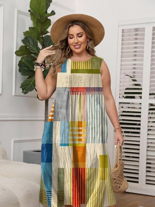 Cassia Geometric Patchwork Midi Dress