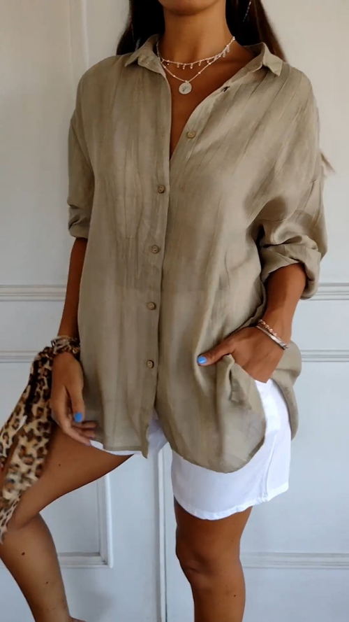 Theodora Oversized Linen Button-Down Shirt