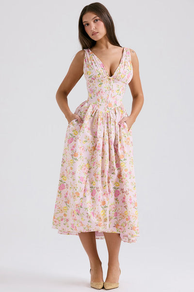 Saffron | Floral A-Line Midi Dress