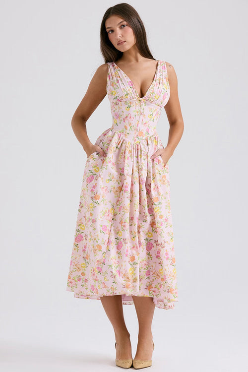 Faye Floral A-Line Midi Dress
