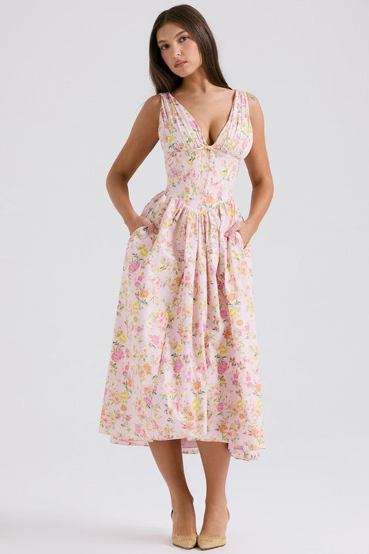 Saffron | Floral A-Line Midi Dress