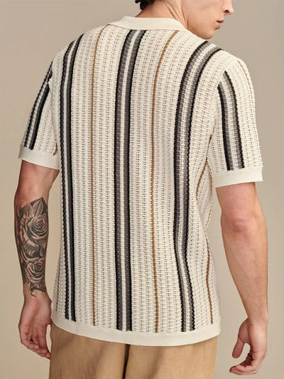 Men's Polo Shirt with Button-Front Placket - Slim Fit Polo with Contrast Panels and Ribbed Center