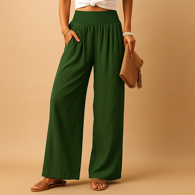 Women's High-Waist Wide-Leg Trousers - Relaxed Fit Trousers with Elastic Waistband