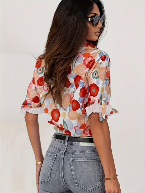 Odette Floral Linen Button-Down Blouse
