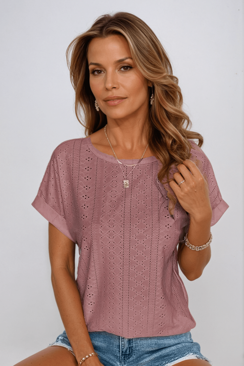 Celeste Cotton Eyelet Round Neck Top