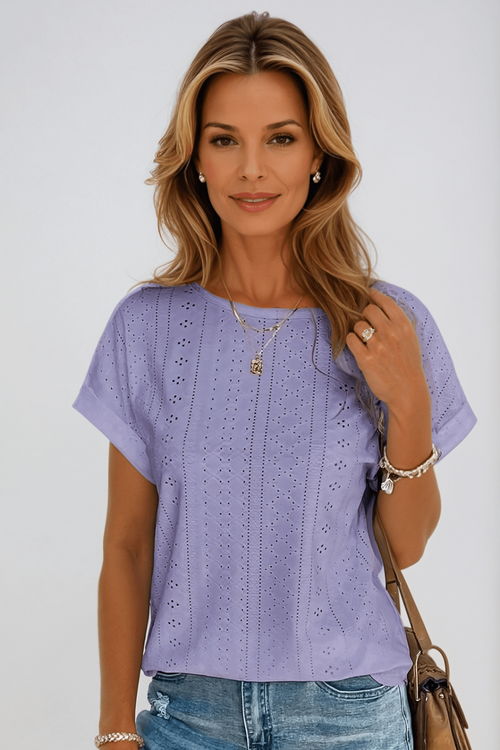 Celeste Cotton Eyelet Round Neck Top