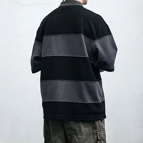Japanese Retro Striped Polo Shirt | Short Sleeve Colorblock Summer Polo