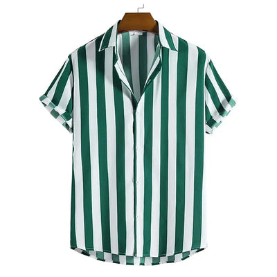 Men's Striped Casual Shirt | Loose-Fit Short-Sleeve Button-Up Top