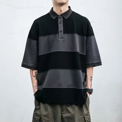 Japanese Retro Striped Polo Shirt | Short Sleeve Colorblock Summer Polo