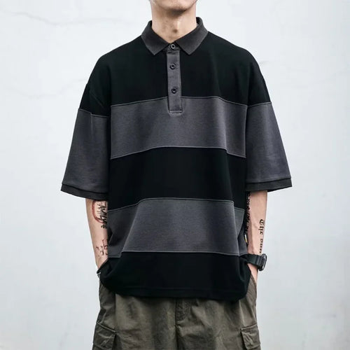 Japanese Retro Striped Polo Shirt | Short Sleeve Colorblock Summer Polo