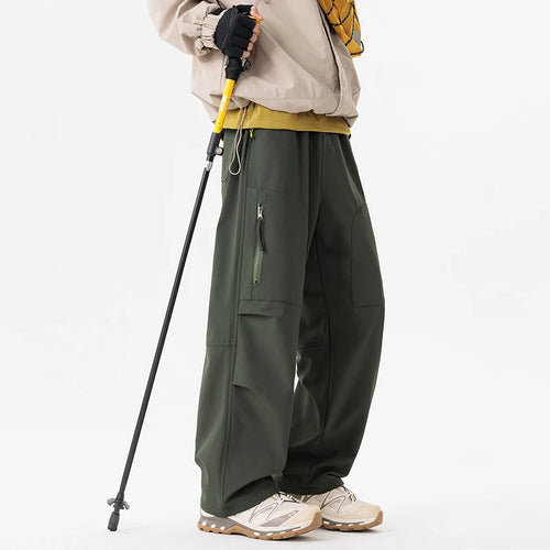 Men's Fleece-Lined Hiking Pants - Waterproof Warm Mountaineering Cargo Trousers