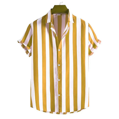Men's Striped Casual Shirt | Loose-Fit Short-Sleeve Button-Up Top