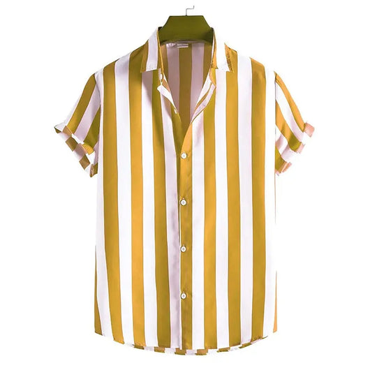 Men's Striped Casual Shirt | Loose-Fit Short-Sleeve Button-Up Top