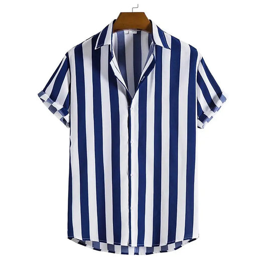 Men's Striped Casual Shirt | Loose-Fit Short-Sleeve Button-Up Top