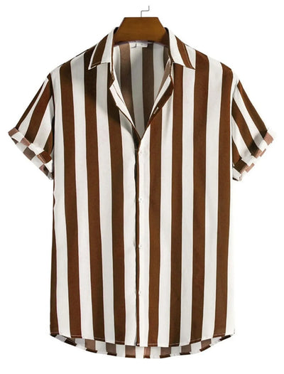 Men's Striped Casual Shirt | Loose-Fit Short-Sleeve Button-Up Top