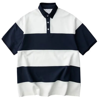 Japanese Retro Striped Polo Shirt | Short Sleeve Colorblock Summer Polo