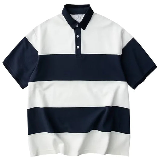 Japanese Retro Striped Polo Shirt | Short Sleeve Colorblock Summer Polo