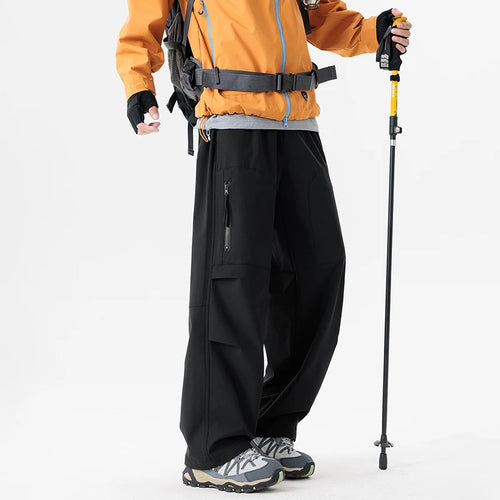 Men's Fleece-Lined Hiking Pants - Waterproof Warm Mountaineering Cargo Trousers