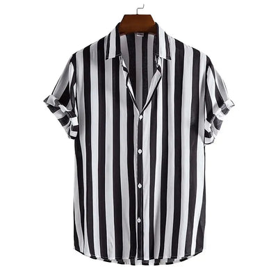 Men's Striped Casual Shirt | Loose-Fit Short-Sleeve Button-Up Top