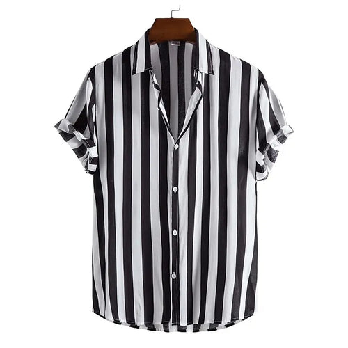Men's Striped Casual Shirt | Loose-Fit Short-Sleeve Button-Up Top
