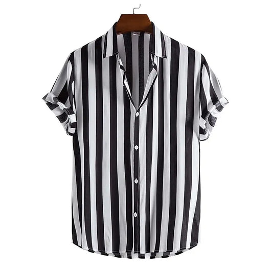 Men's Striped Casual Shirt | Loose-Fit Short-Sleeve Button-Up Top