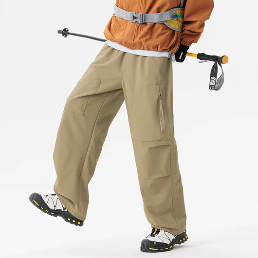 Men's Fleece-Lined Hiking Pants - Waterproof Warm Mountaineering Cargo Trousers