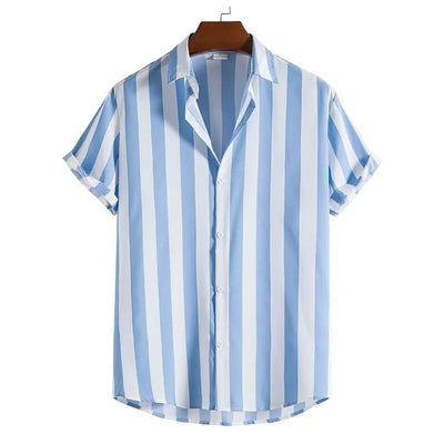 Men's Striped Casual Shirt | Loose-Fit Short-Sleeve Button-Up Top