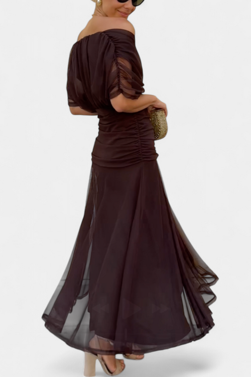 Noelle Off-Shoulder Ruched Midi Dress