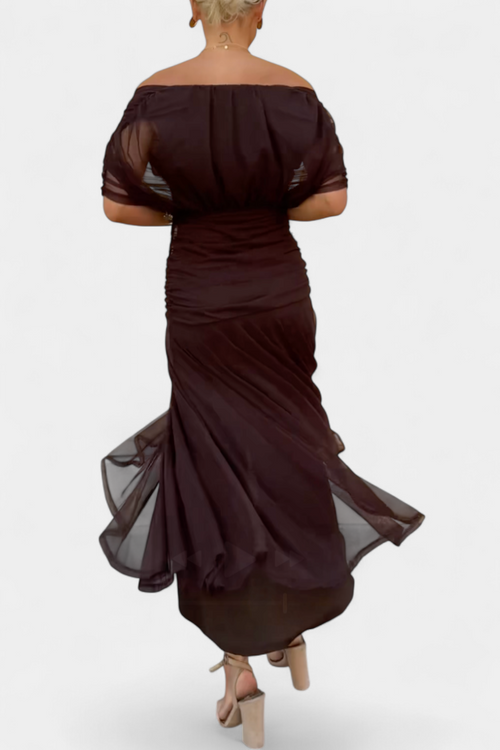 Noelle Off-Shoulder Ruched Midi Dress