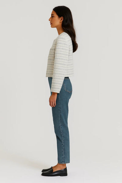 Women's Tweed Button-Front Cardigan Jacket - Classic Round Neckline Cardigan with Gold-Tone Buttons