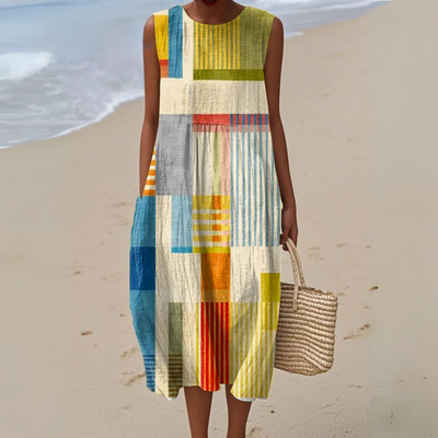 Amelia | Geometric Patchwork Midi Dress