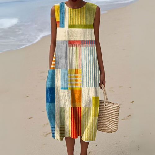 Cassia Geometric Patchwork Midi Dress