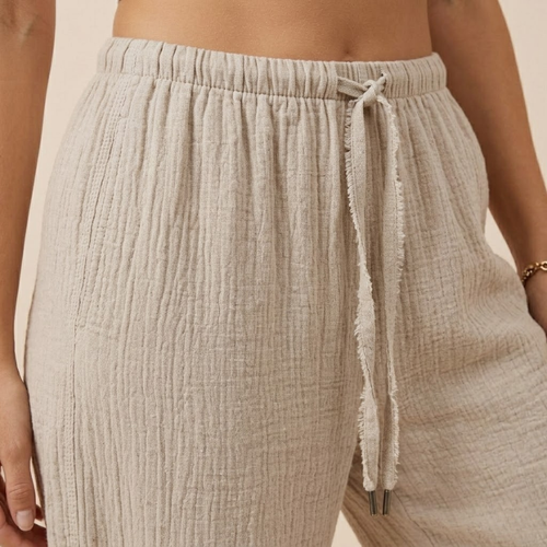 Women's Flowy Wide-Leg Pants with Elastic Drawstring Waist - Roomy Full-Length Pants