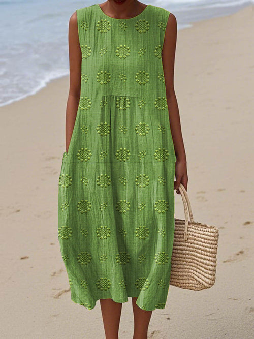 Solange Sleeveless Round Neck A-Line Midi Dress