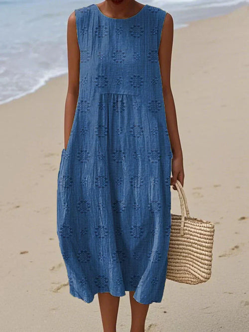 Solange Sleeveless Round Neck A-Line Midi Dress
