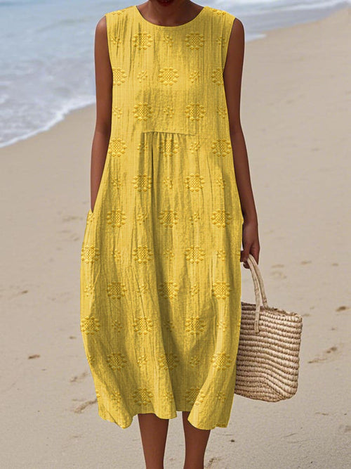 Solange Sleeveless Round Neck A-Line Midi Dress