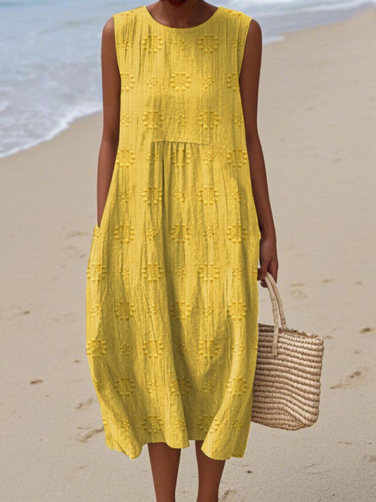 Sleeveless Round Neck A-Line Midi Dress