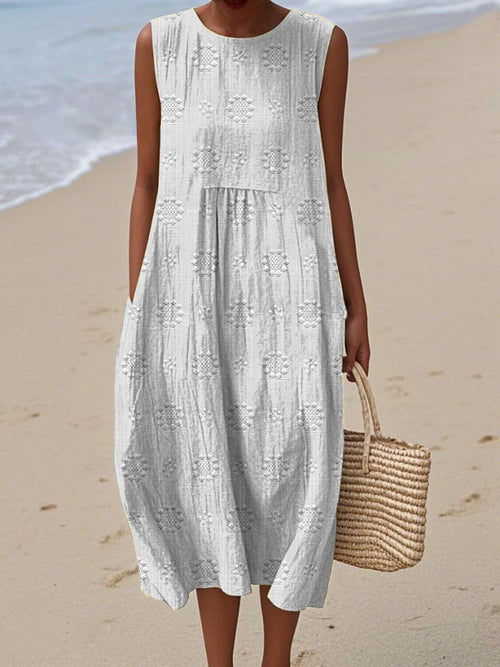 Solange Sleeveless Round Neck A-Line Midi Dress