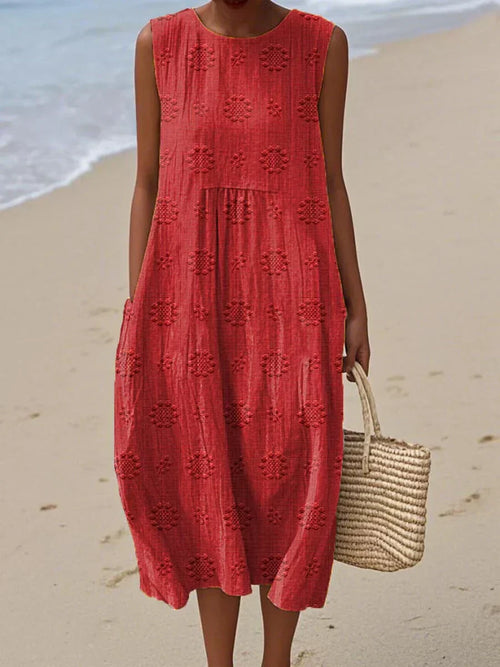 Solange Sleeveless Round Neck A-Line Midi Dress