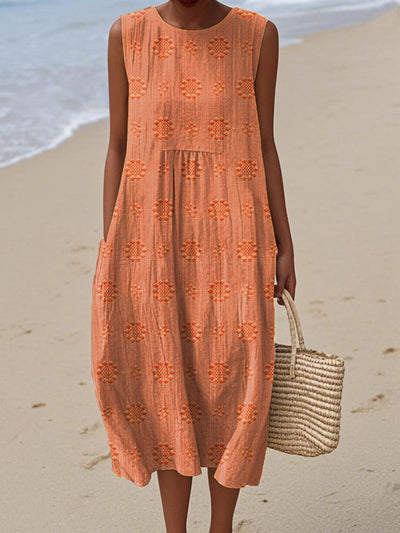 Sleeveless Round Neck A-Line Midi Dress