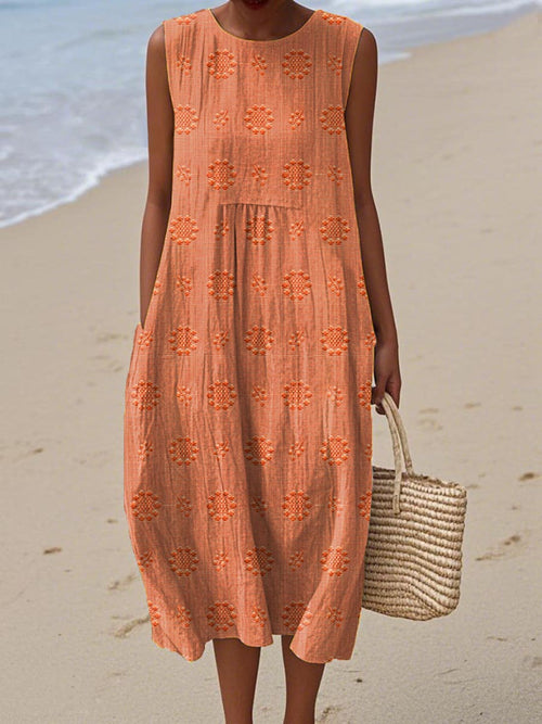 Solange Sleeveless Round Neck A-Line Midi Dress