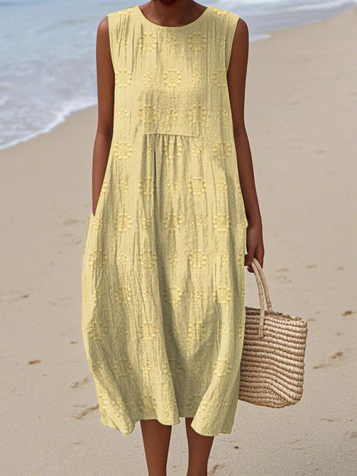Solange Sleeveless Round Neck A-Line Midi Dress
