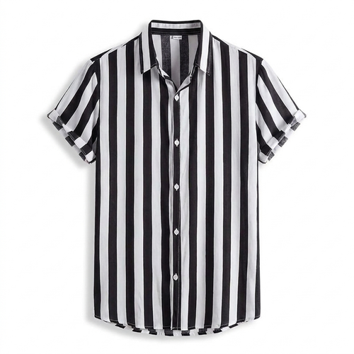Men's Striped Casual Shirt | Loose-Fit Short-Sleeve Button-Up Top
